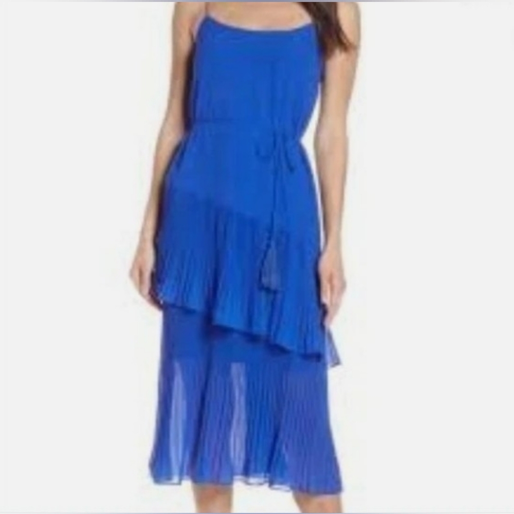 NWT Chelsea28 Cobalt Blue Ruffled Tiered Midi Dress - Size 10